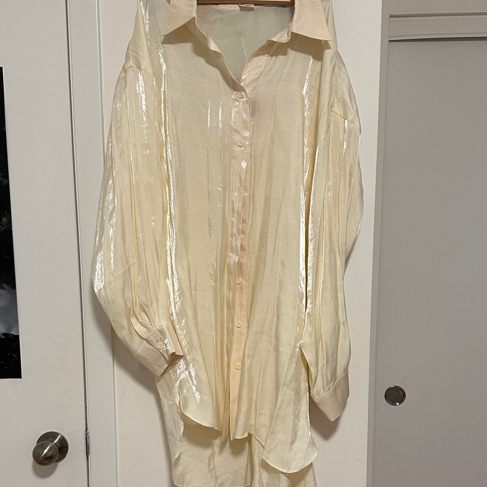 Oversized Metallic Button Up Dress